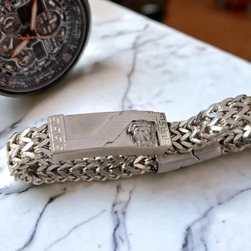 خرید دستبند استیل مردانه ورساچه سیلور مدل رولکس versace