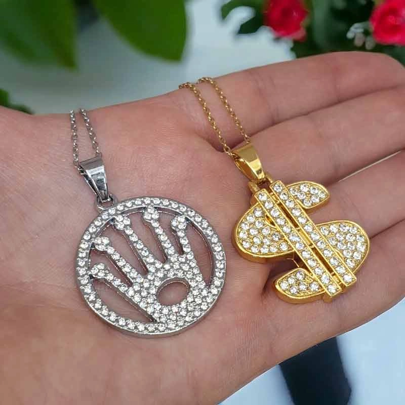 خرید اینترنتی پلاک و زنجیر نگین دار گردنبند زنانه
