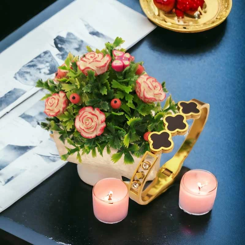 خرید دستبند زنانه النگویی ونکلیف بنگل تک دست استیل