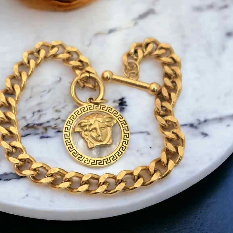 خرید اینترنتی دستبند استیل زنانه دخترانه ورساچه طلایی versace