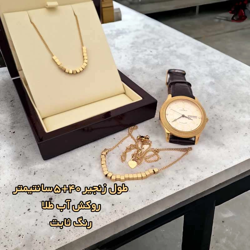 خرید گردنبند استیل طلایی دخترانه زنانه رنگ ثابت